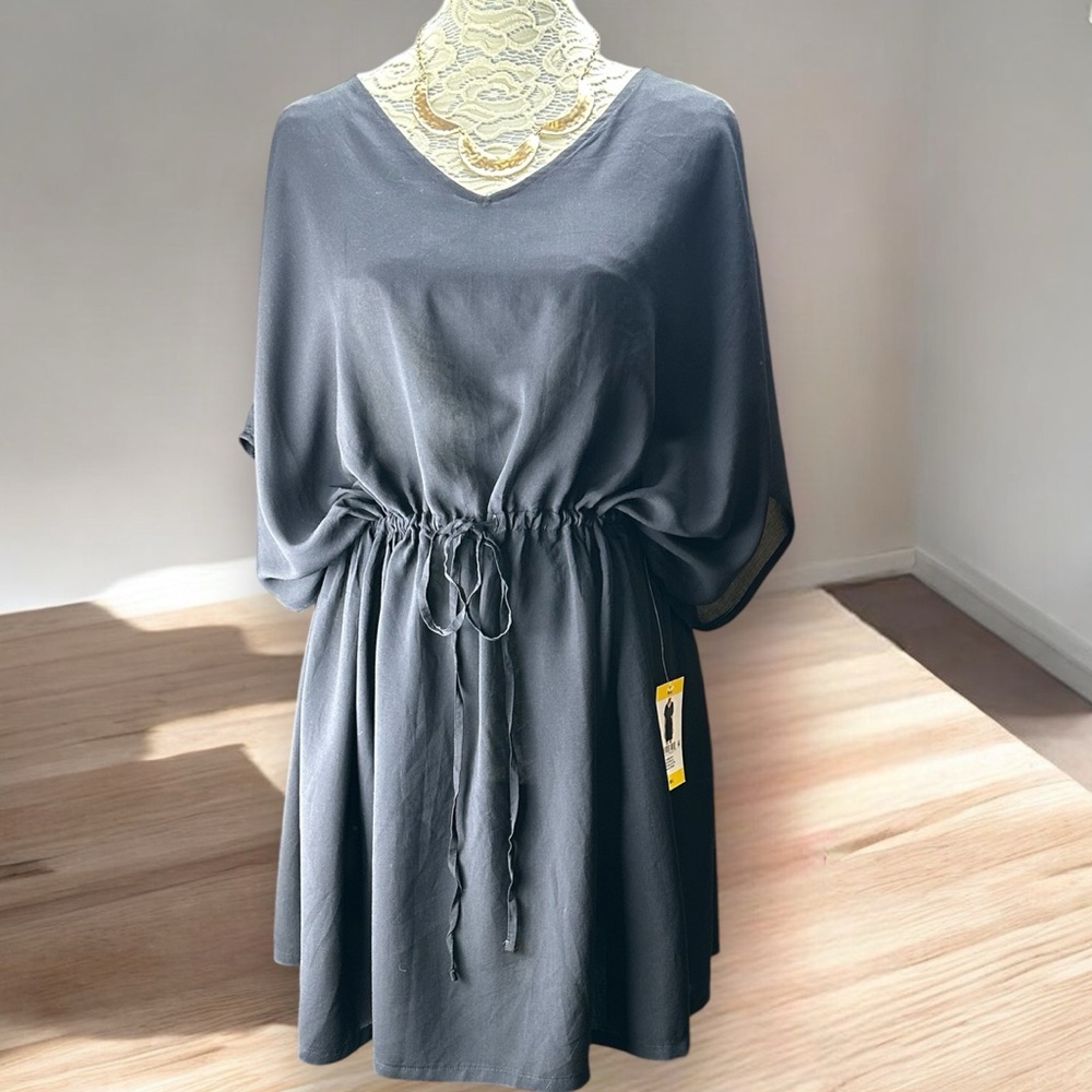 Lands' End Swim Cover Up Oversized Medium Large Short Sleeve Gathered Waist